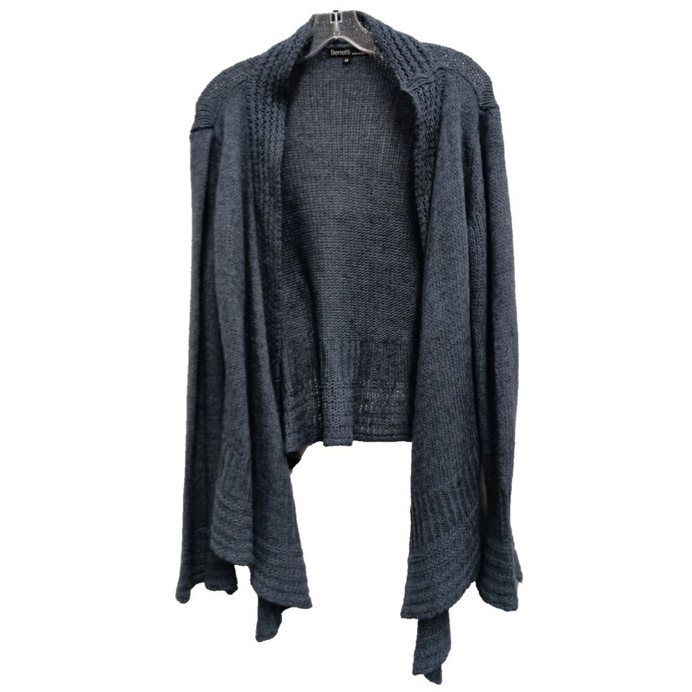 Berretti Womens‎ Cardigan Medium Gray Wool Blend Cascading Bell Sleeve Timeless